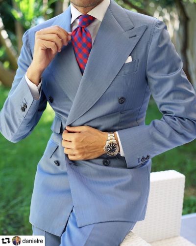 Traje cruzado azul cielo espiga