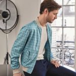 Chaqueta estilo bomber turquesa cuadro y gris Dormeuil
