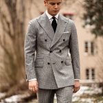 Traje gris claro cruzado cuadro Príncipe de gales grande