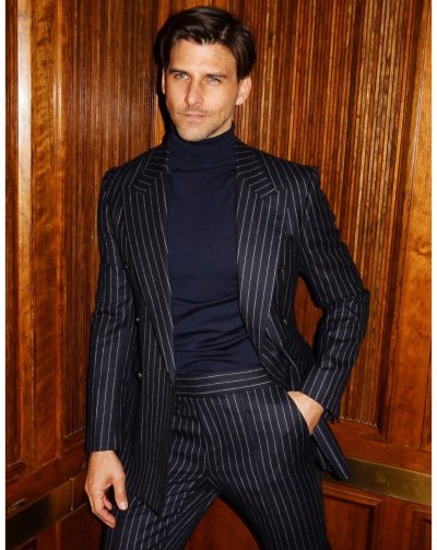 Traje franela azul raya gris