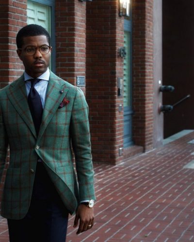 Americana verde cuadro rojo Loro Piana